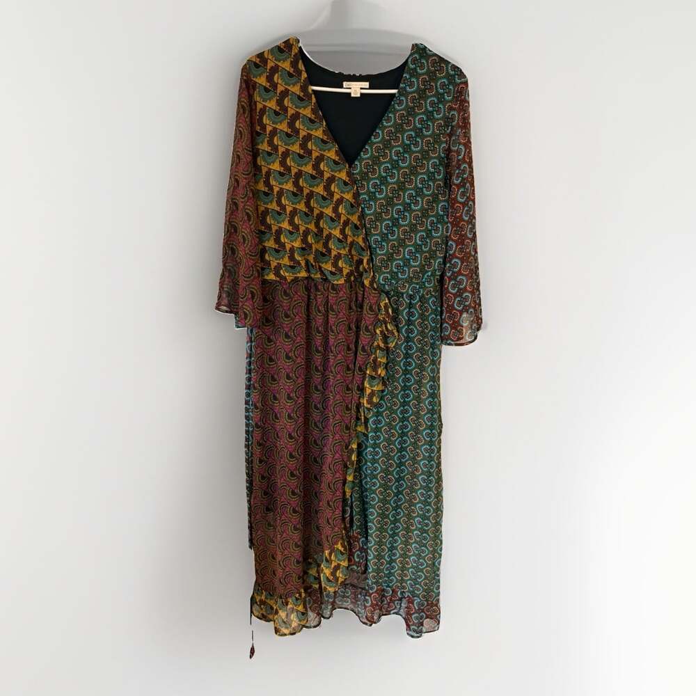 Cato Women’s Large Mixed Print Faux Wrap Maxi Dress 3/4 Sleeve Boho XL